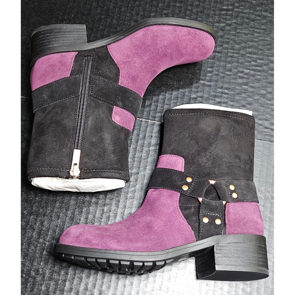 Lori Goldstein Wilda Mulberry Black Suede Harness Ankle Boots Womens 5M Li-Wilda